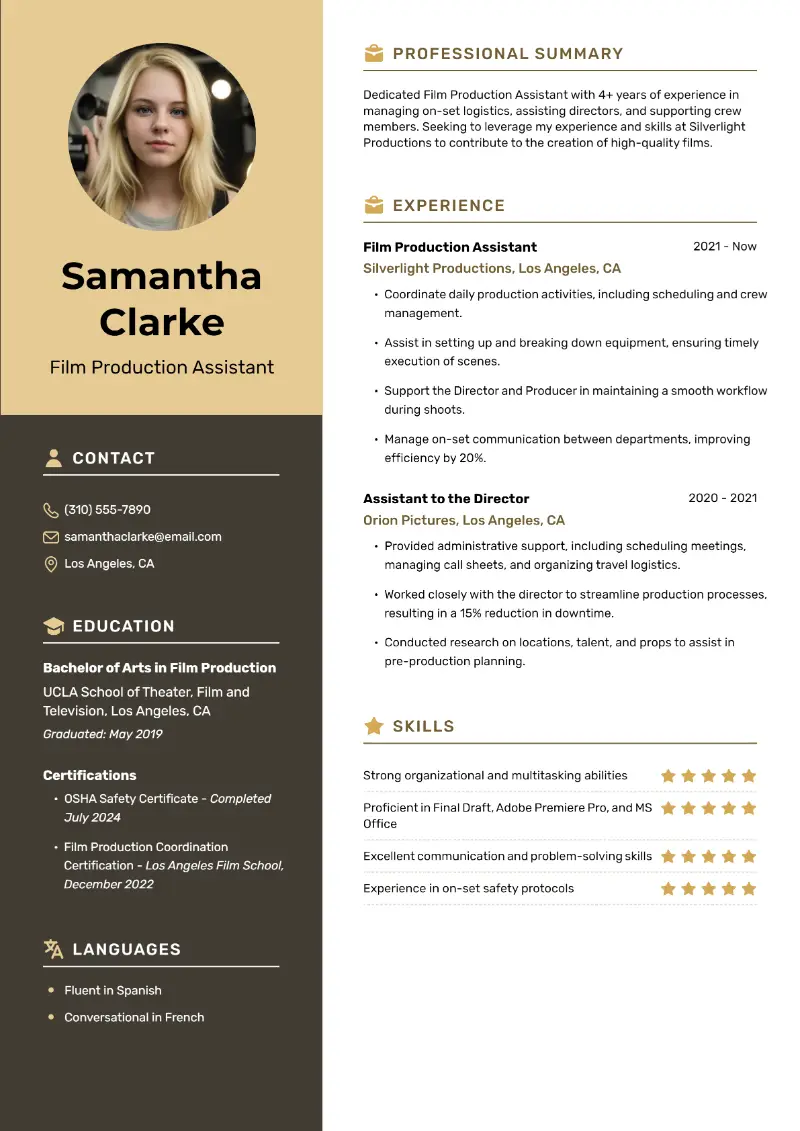 5 Production Assistant Resume Examples for 2024