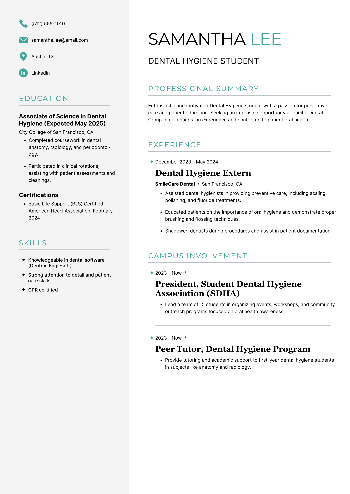 Dental Hygiene Student Resume Dental Hygiene Student Resume