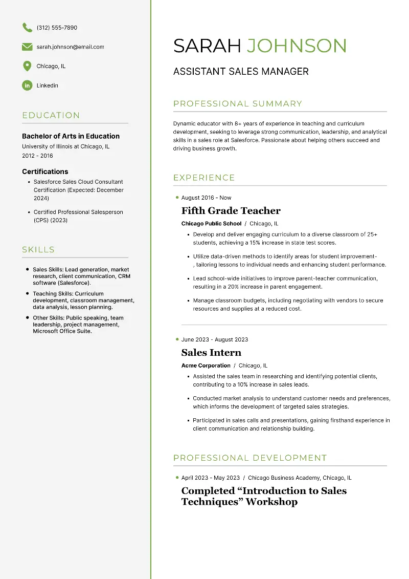 Transitioning Teacher Resume: Examples for Different Fields