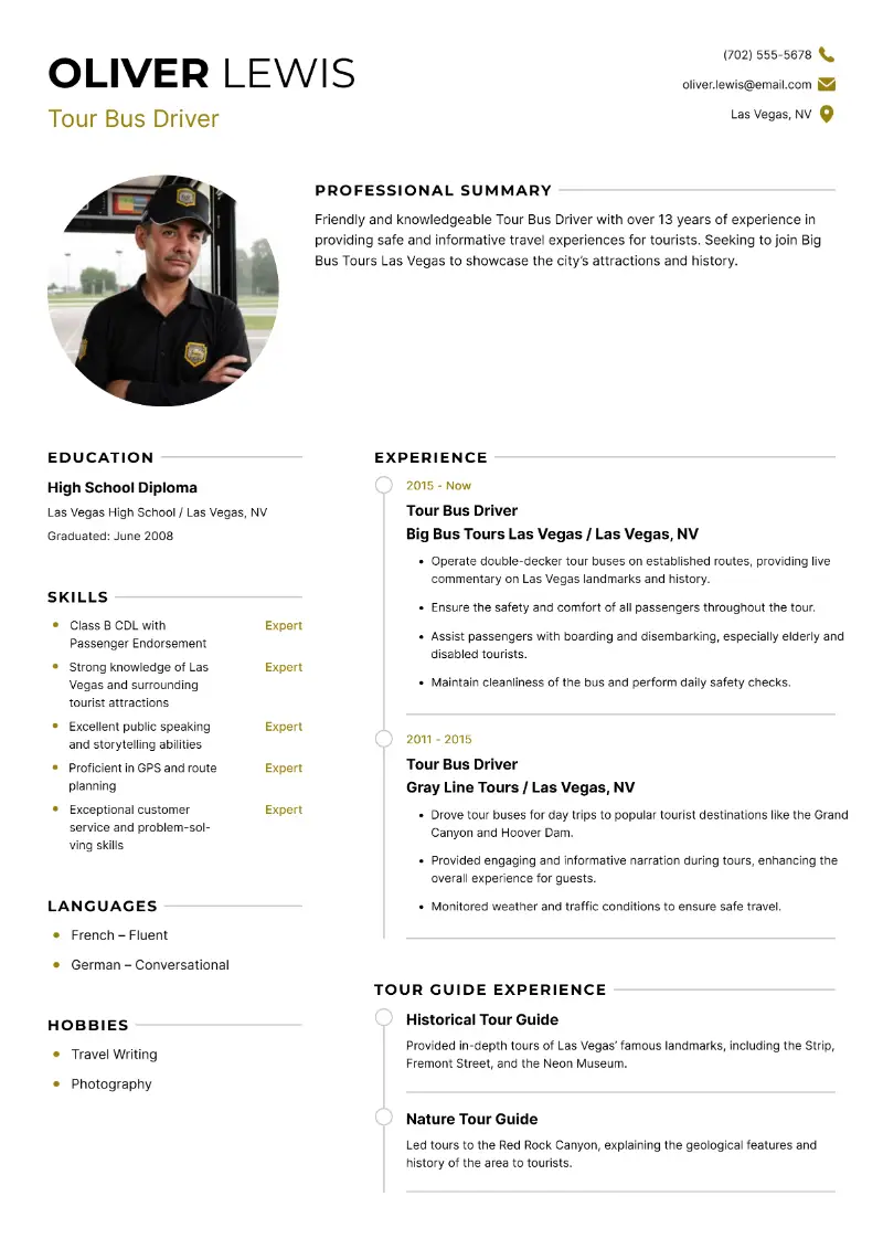 Tour Bus Driver Resume Tour Bus Driver Resume