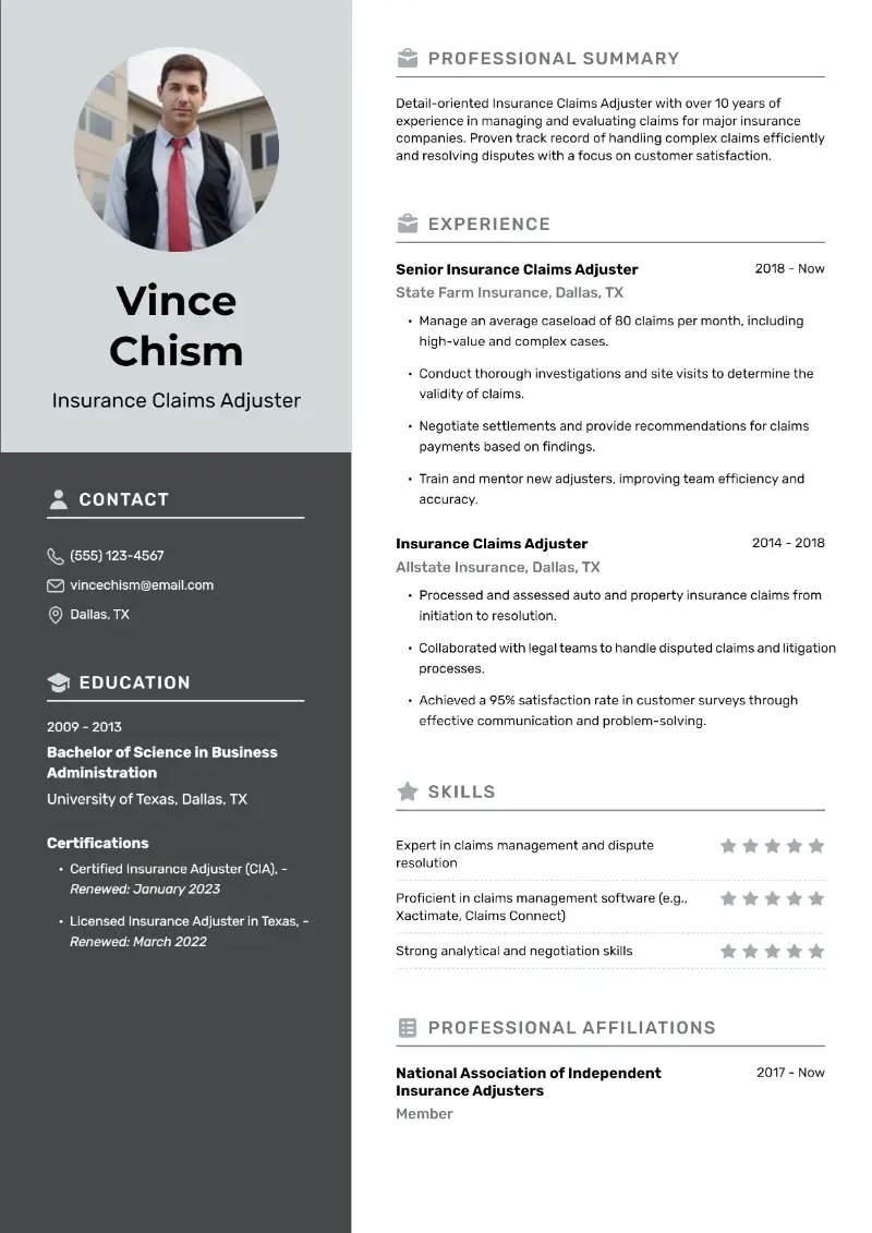 5 Claims Adjuster Resume Examples and Guide for 2024