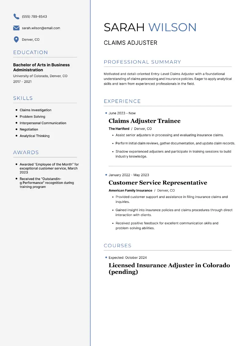 Claims Adjuster Resume Claims Adjuster Resume