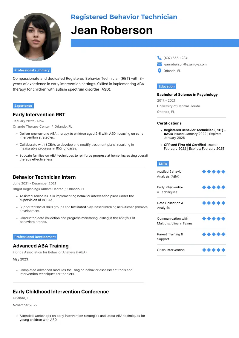 Registered Behavior Technician Resume: A Comprehensive Guide