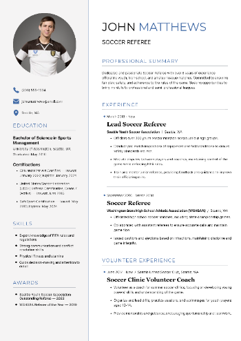 Soccer Referee CV Sample
