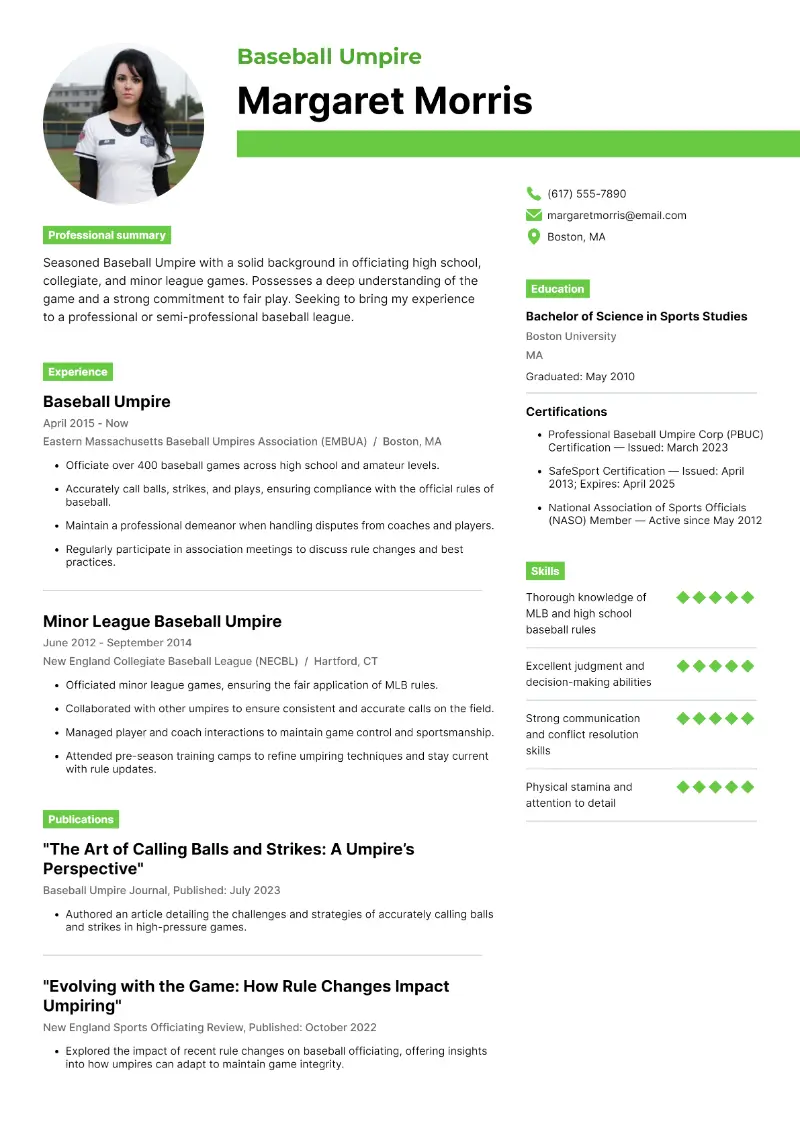 Baseball Umpire Resume Baseball Umpire Resume
