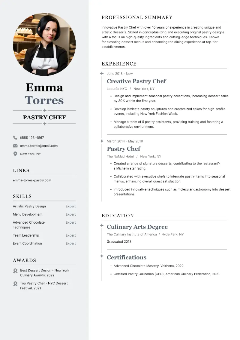 Pastry Chef Resume Examples and Tips for Success