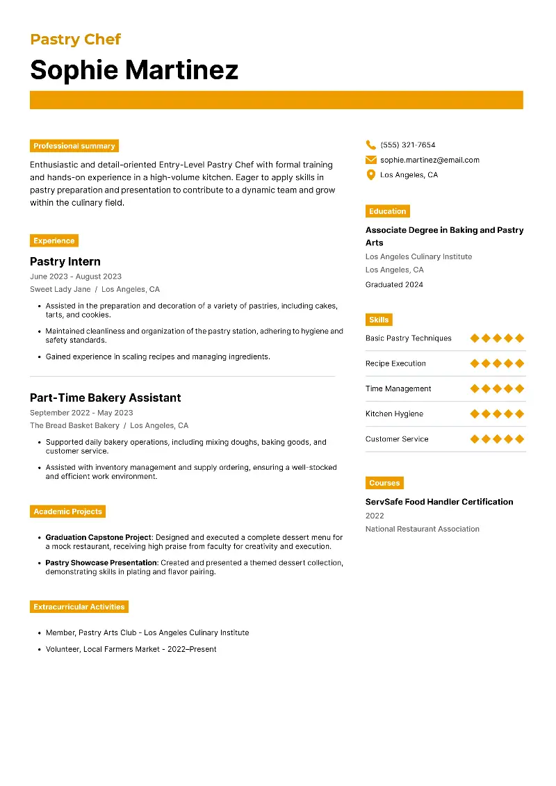 Pastry Chef Resume Pastry Chef Resume