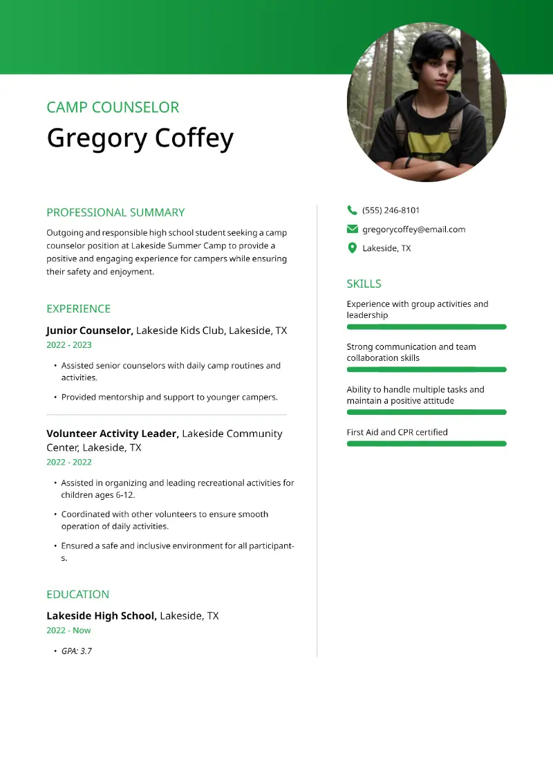 Camp Counselor Resume