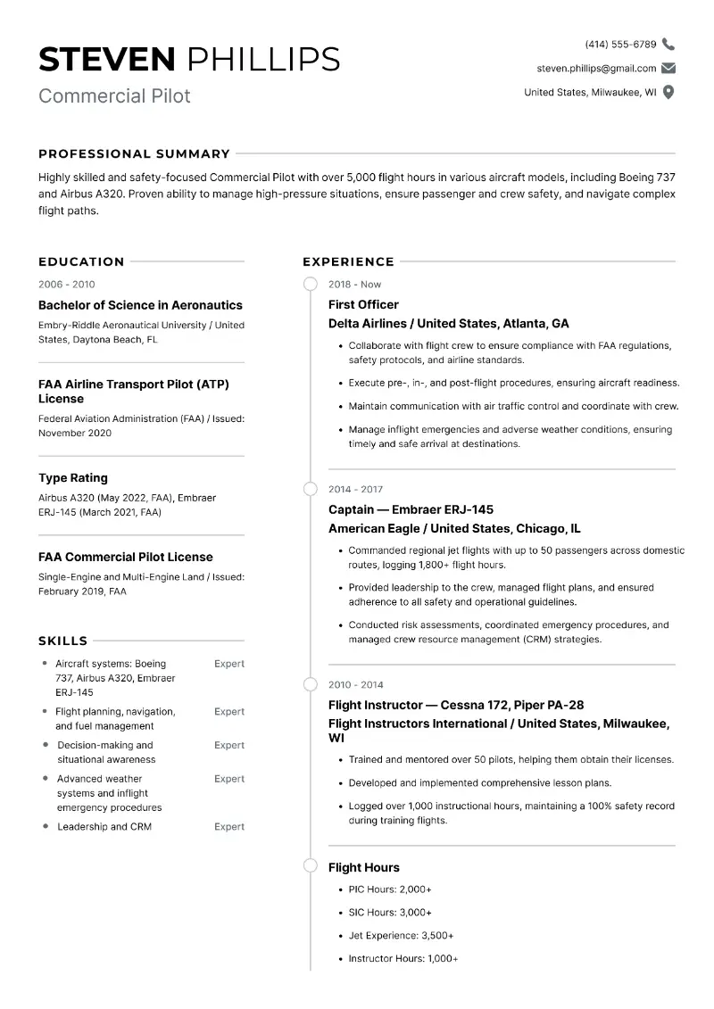 5 Pilot Resume Examples and Templates for 2024