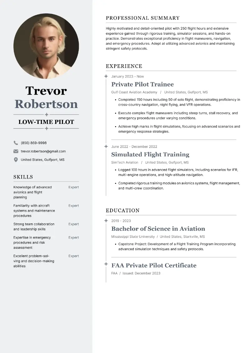 Low-Time Pilot Resume Low-Time Pilot Resume