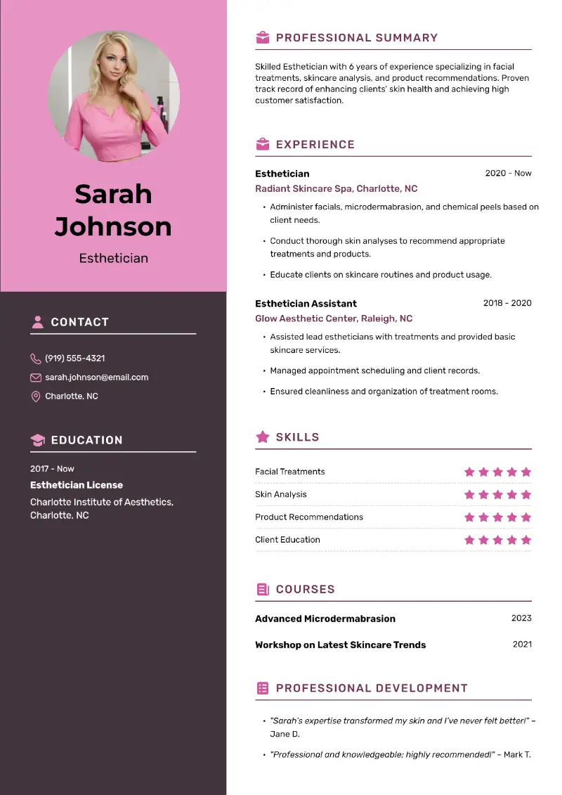 Esthetician Resume