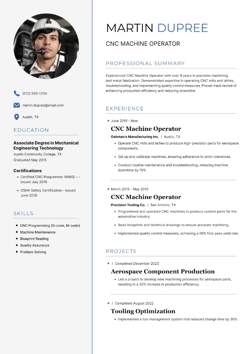 5 Machine Operator Resume Examples for 2024