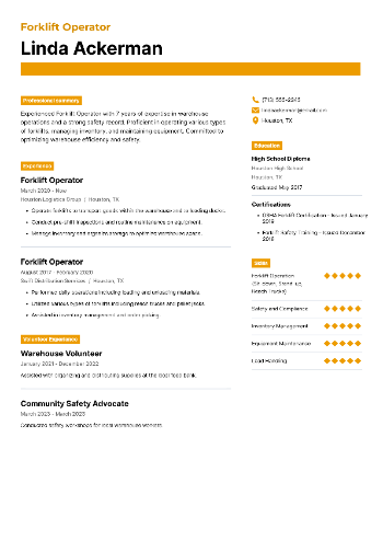 Forklift Operator Resume