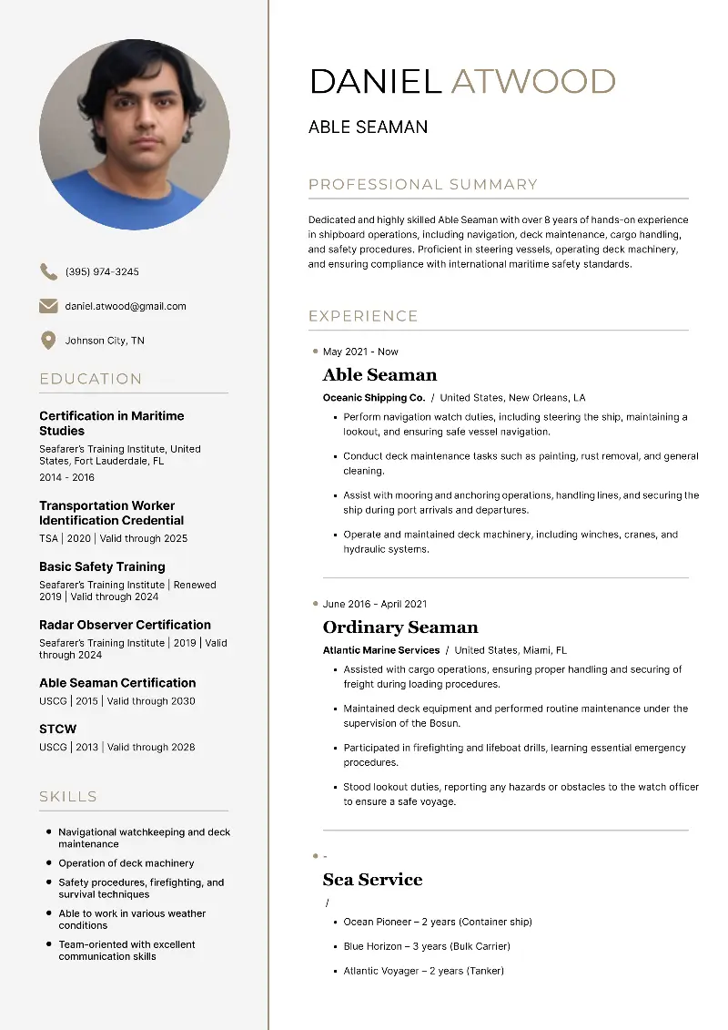 Seaman Resume Examples & Templates for 2024