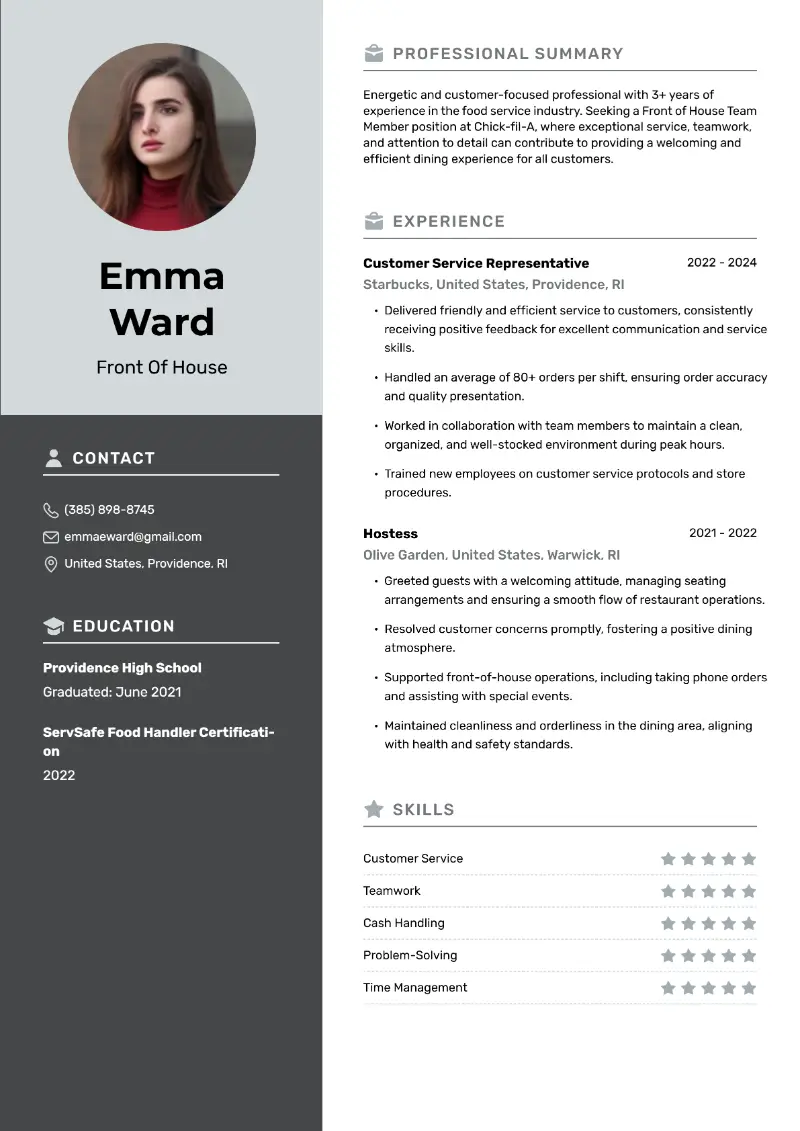 Chick-fil-A Resume Examples and Templates for 2024