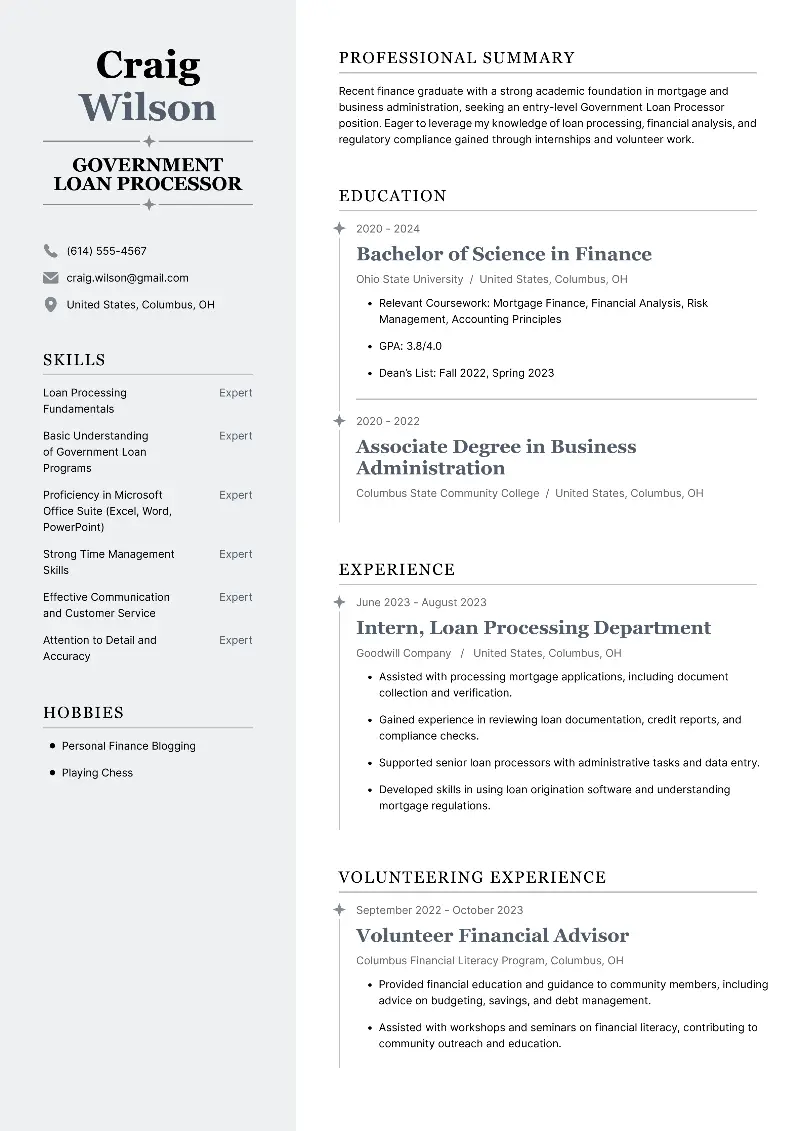 Government Loan Processor Resume Government Loan Processor Resume