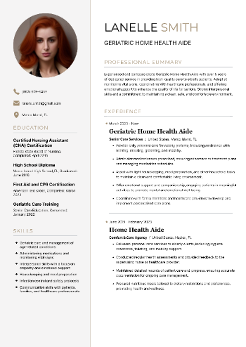 Geriatric Home Health Aide Resume