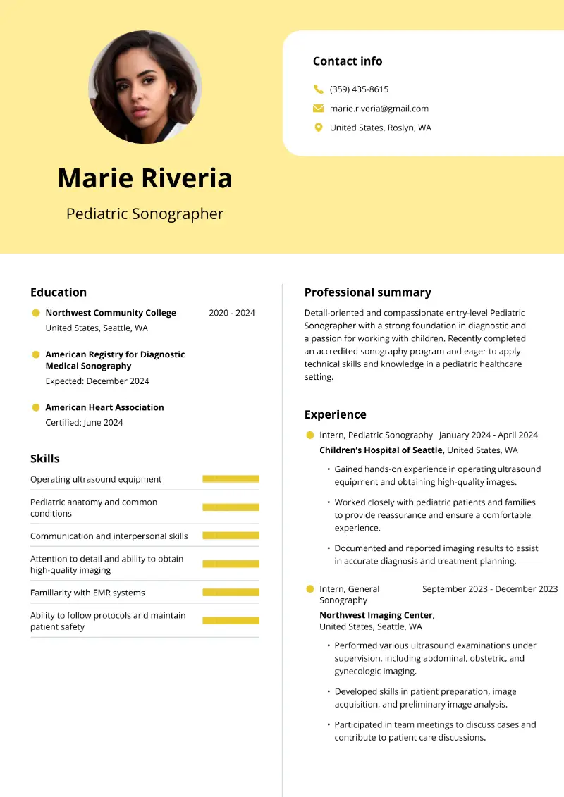 Pediatric Sonographer Resume Pediatric Sonographer Resume