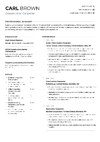 Construction Carpenter Resume Sample