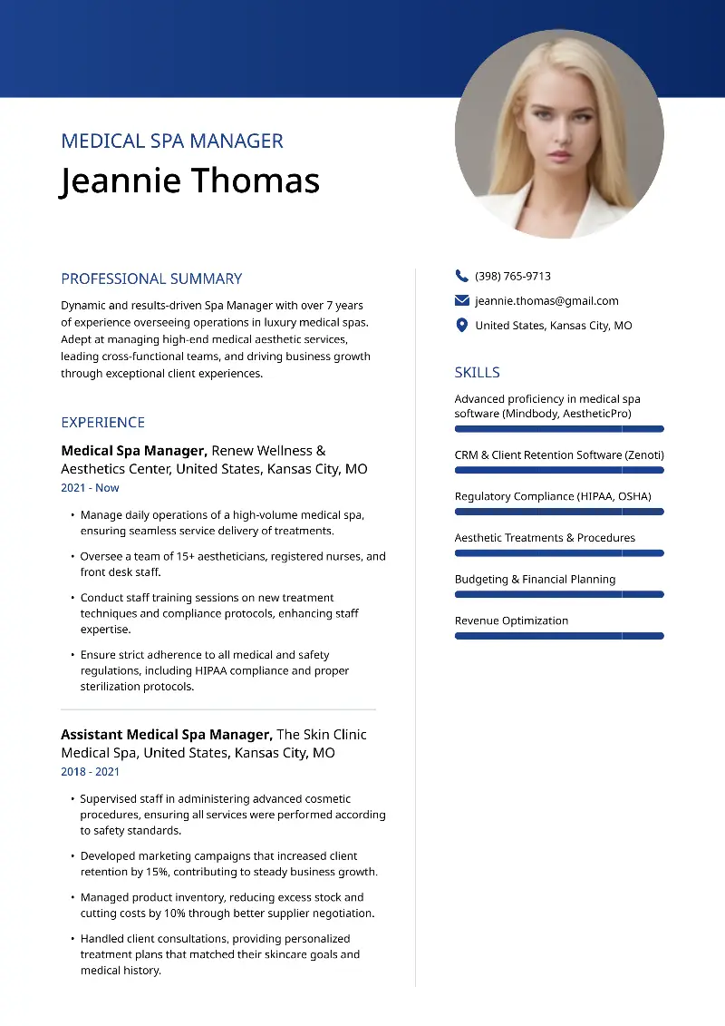 3 Spa Manager Resume Examples & Templates for 2024