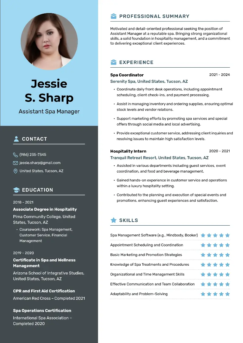 Assistant Spa Manager Resume Assistant Spa Manager Resume