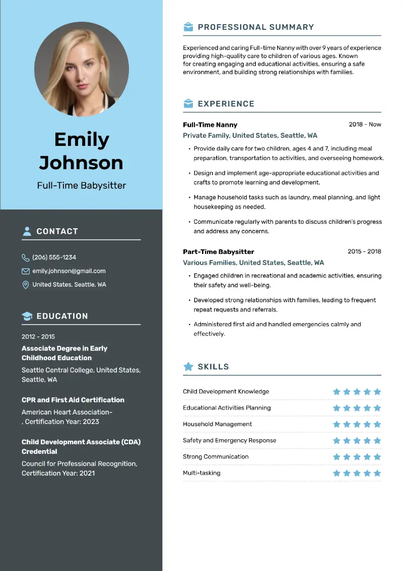 4 Babysitter Resume Examples & Templates for 2024