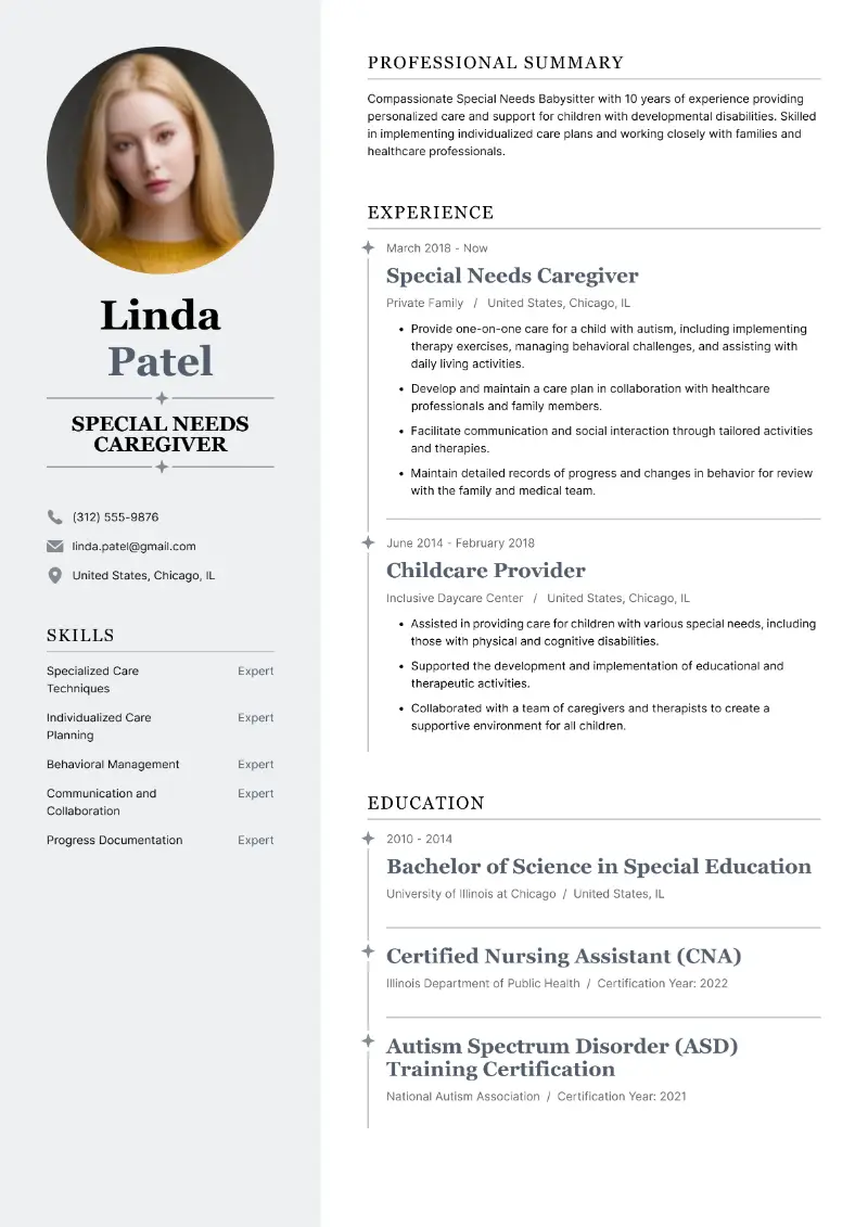 Special Needs Caregiver Resume