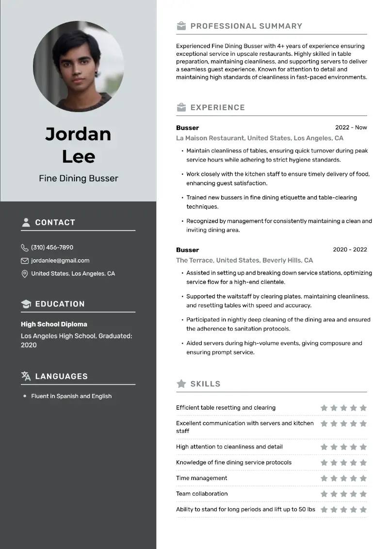 3 Busser Resume Examples & Templates for 2024