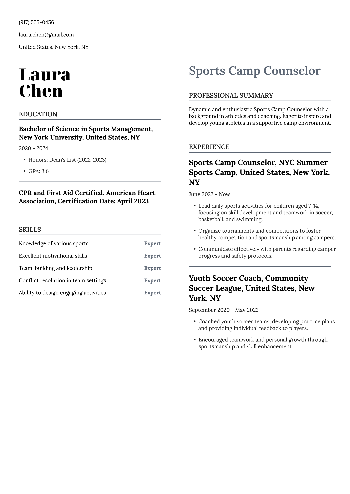 Sports Camp Counselor Resume Sports Camp Counselor Resume