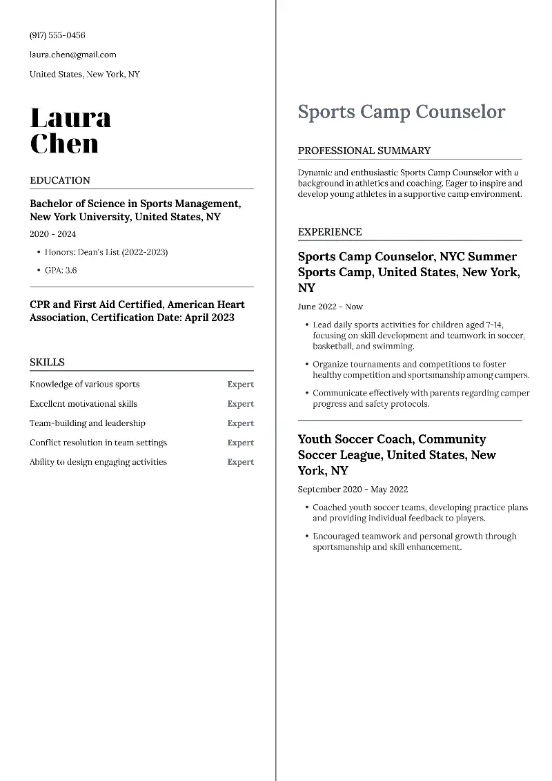 Sports Camp Counselor Resume Sports Camp Counselor Resume