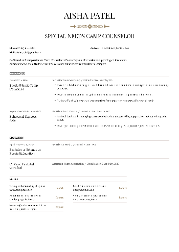 Special Needs Camp Counselor Resume Special Needs Camp Counselor Resume