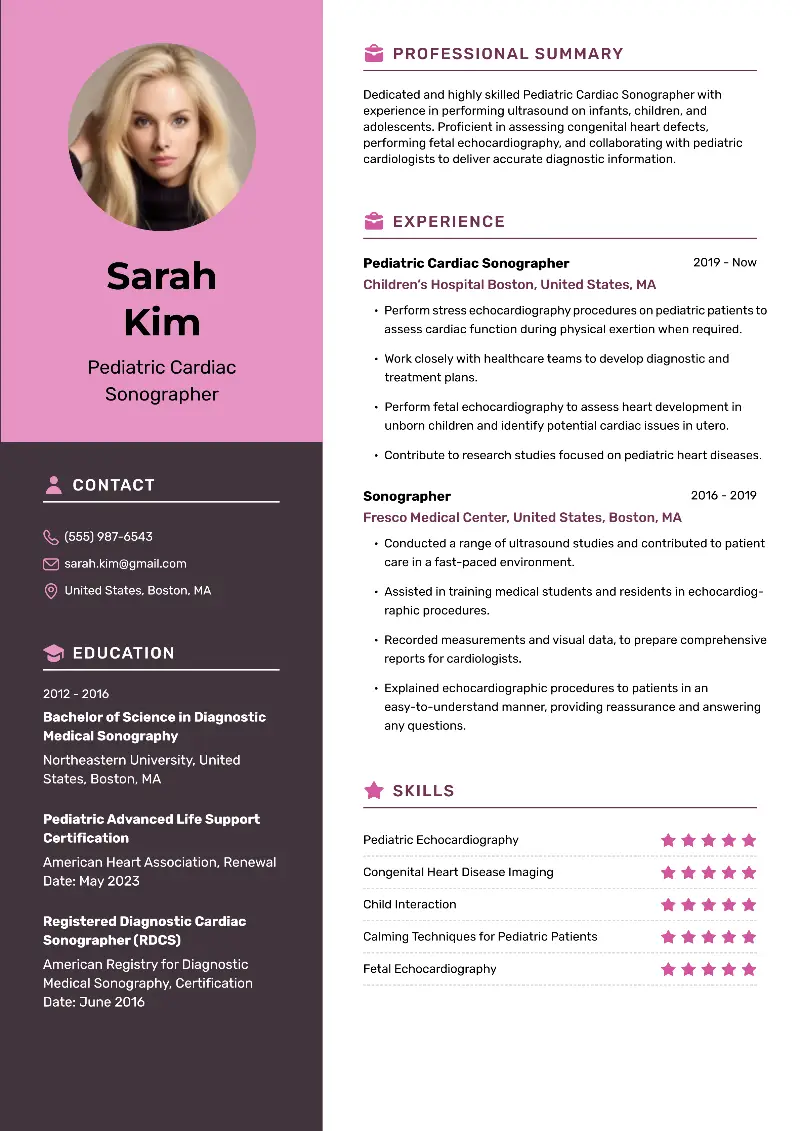 5 Cardiac Sonographer Resume Examples for 2024