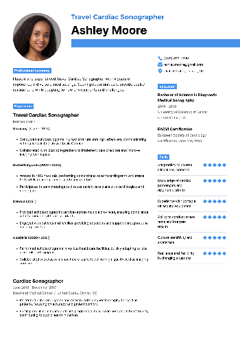 Travel Cardiac Sonographer Resume Travel Cardiac Sonographer Resume
