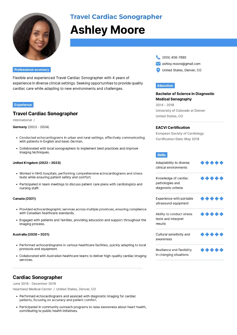 Travel Cardiac Sonographer Resume Travel Cardiac Sonographer Resume