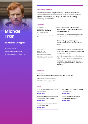 3D Motion Designer Resume 3D Motion Designer Resume