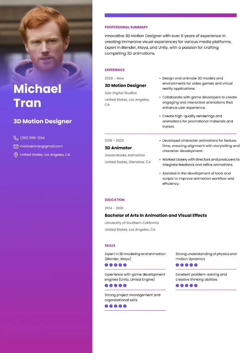 Motion Designer Resume Examples for 2024