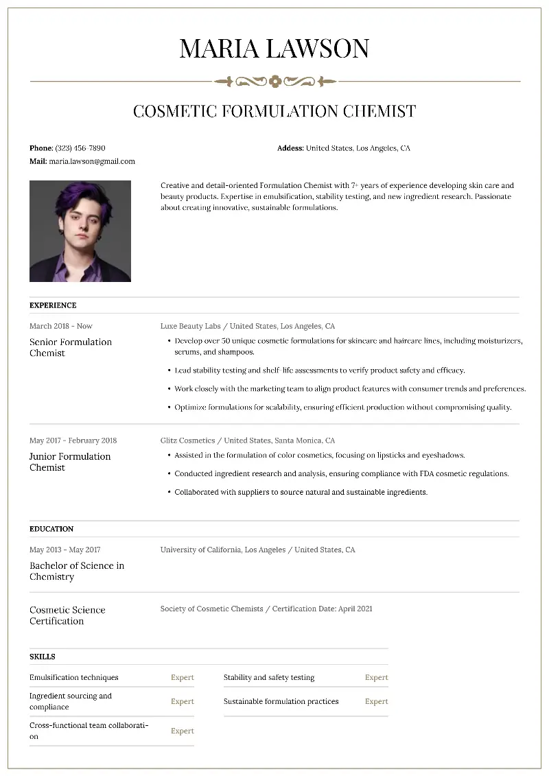 4 Formulation Chemist Resume Examples for 2024