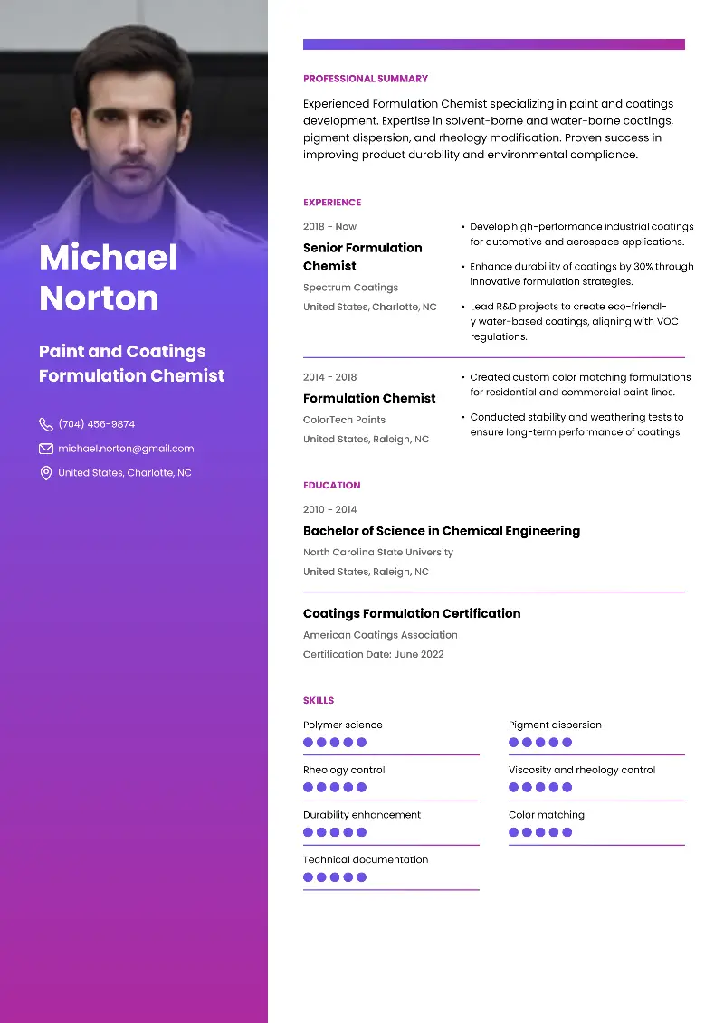 Paint and Coatings Formulation Chemist Resume Paint and Coatings Formulation Chemist Resume