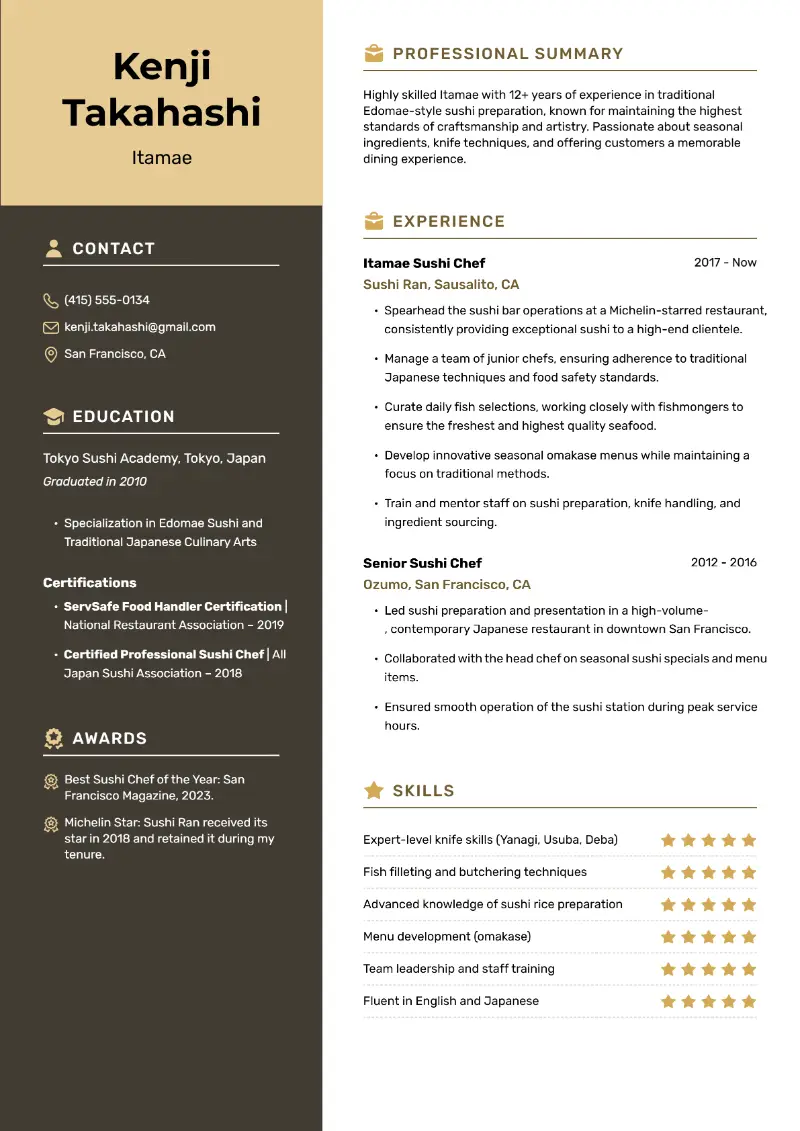 Sushi Chef Resume Examples and Templates for 2024