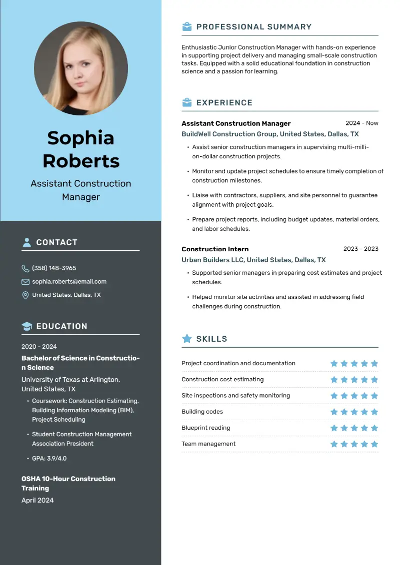 4 Construction Manager Resume Examples and Templates