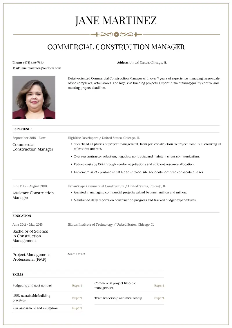 Commercial Construction Manager  Resume Commercial Construction Manager  Resume