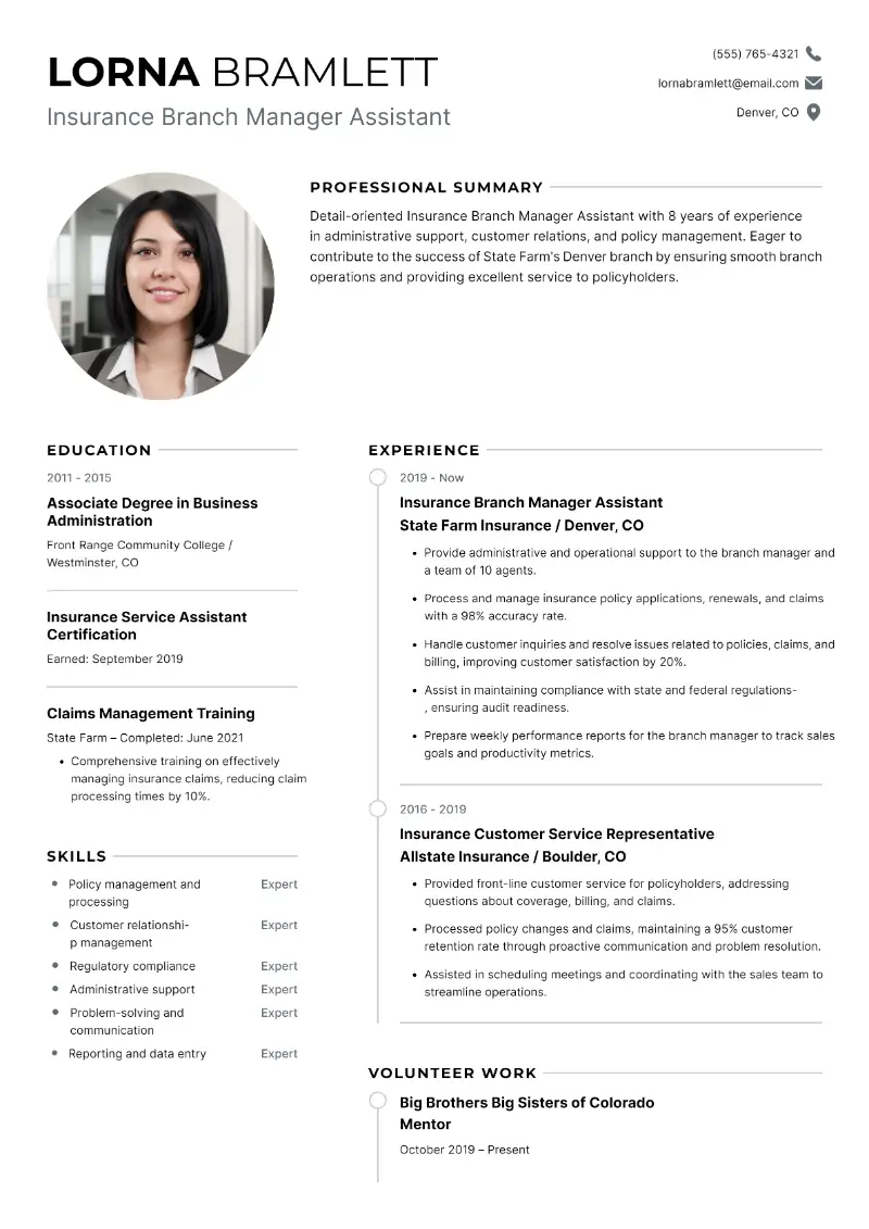 Insurance Branch Manager Assistant Resume Insurance Branch Manager Assistant Resume