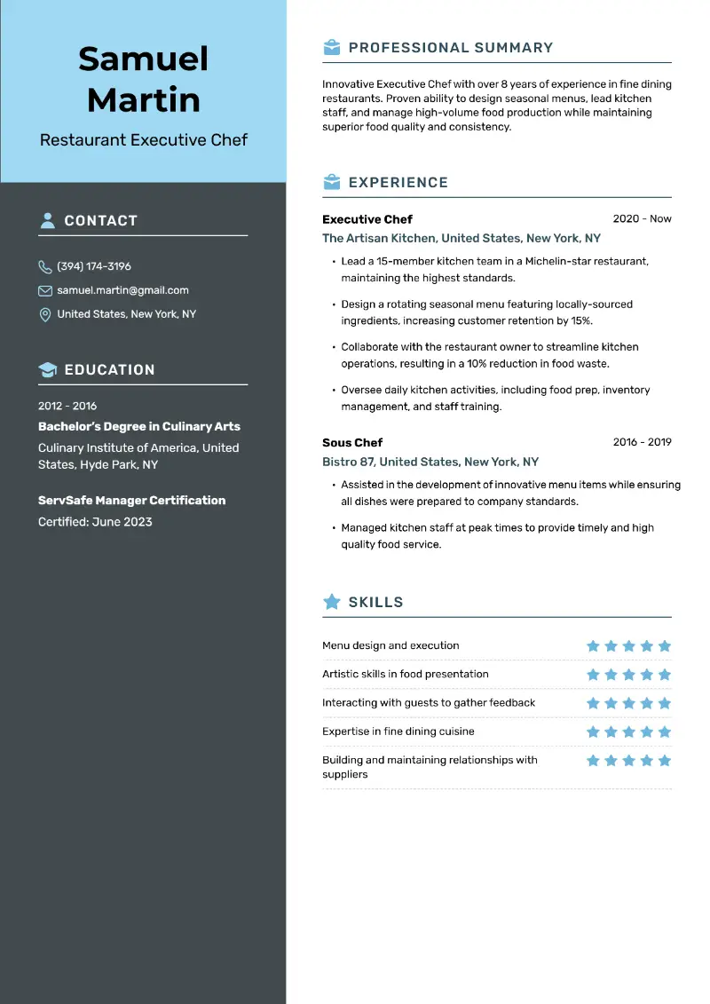 4 Executive Chef Resume Examples & Templates for 2024