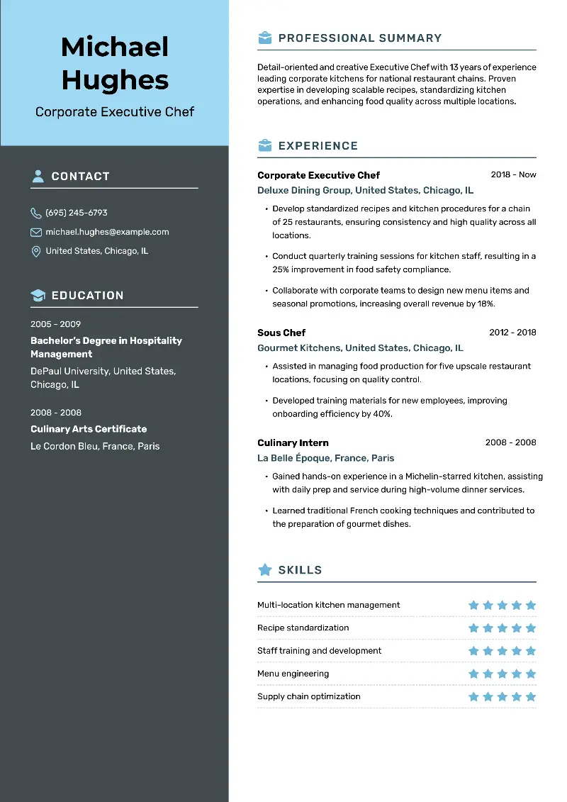 Corporate Executive Chef Resume Corporate Executive Chef Resume