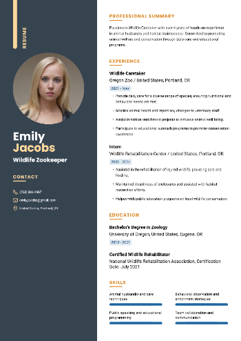 Wildlife Zookeeper Resume Sample