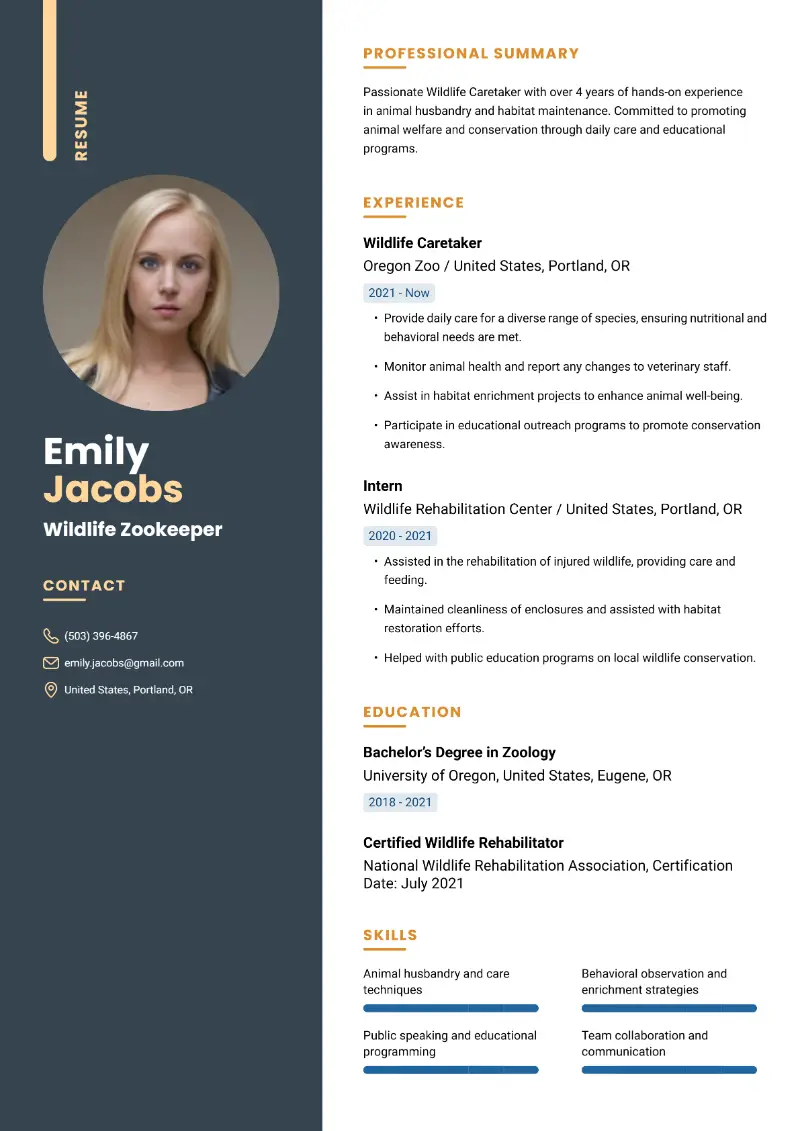 Zookeeper Resume Examples & Templates