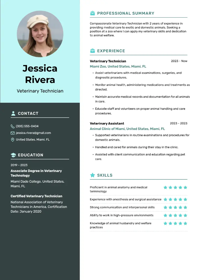 Veterinary Technician Resume Veterinary Technician Resume