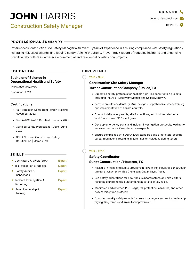 Safety Manager Resume Examples and Templates