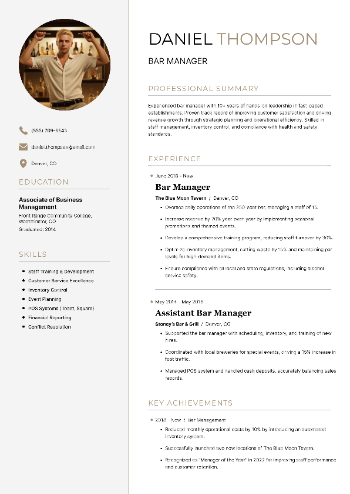 Bar Manager Resume Sample
