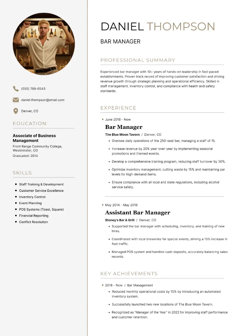 4 Bar Manager Resume Examples + Writing Tips